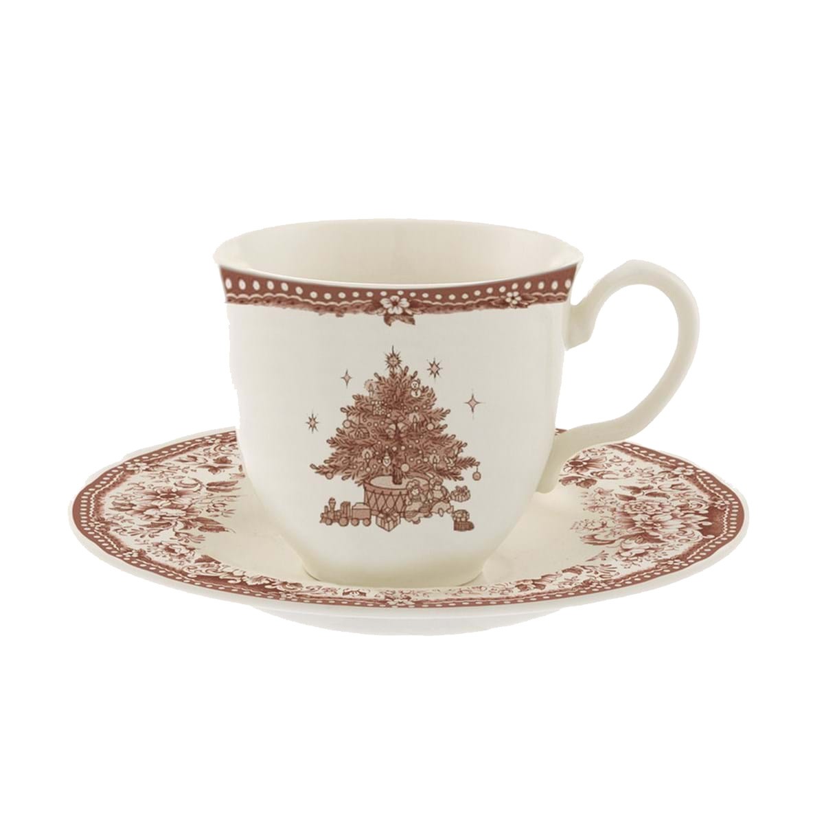 Set 2 tazze da the con piattino in ceramica bianca e decori rossi  DIANA ROSE - 240 ml - blanc mariclo